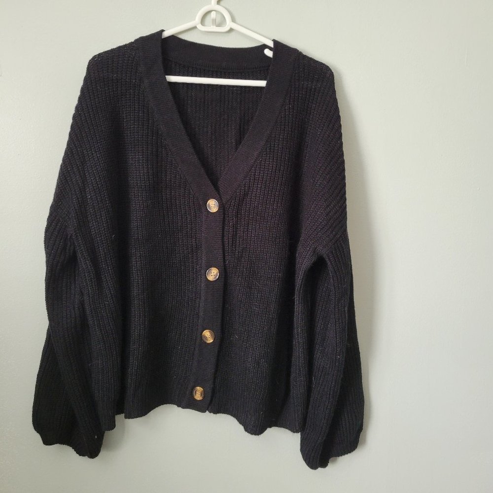 Shein Black Cardigan Sweater Women's Large Button Closure V-Neck NWOT